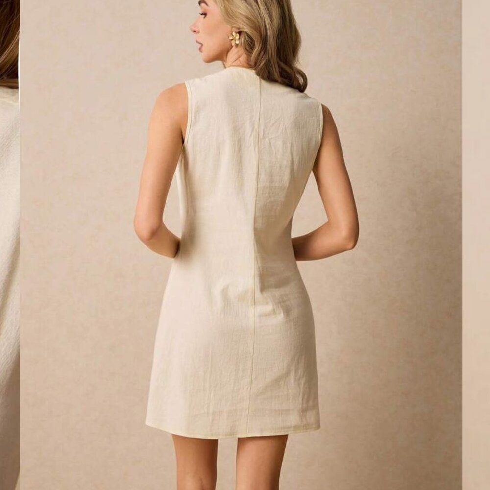 Cotton Button Down Scalloped Edge A-Line Mini Dress - Easy Everyday Summer Dress - Picture 4 of 8